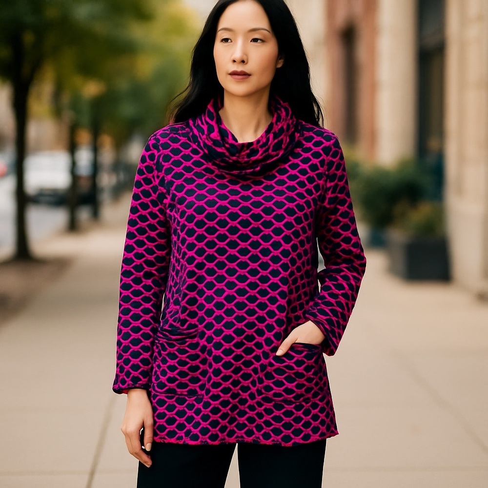 #37 Joseph Ribkoff Black and Pink Patterned Top Size 8